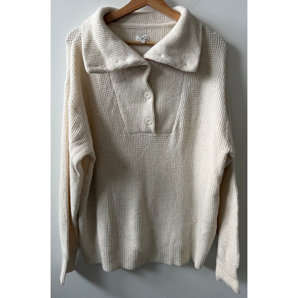 Aerie oversized waffle button up sweater women's size medium - Picture 2 of 6